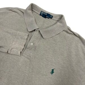 Polo Ralph Lauren Polo Shirt Mens 3XLT Tall Gray Long Sleeve Cotton (FLAWS)